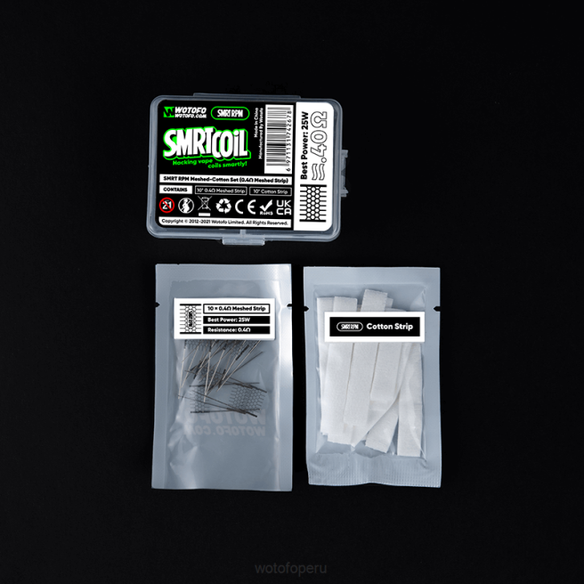 Wotofo SMRT conjunto rpm de malla y algodón Malla de 0,6 ohmios + algodón. D66P365 Wotofo Desechable